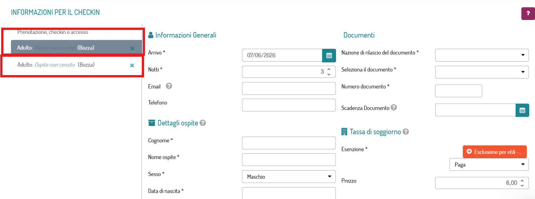 inserisci i dati obbligatori e sava. TUTTO fatto e pronto per essere inviato al portale alloggiati web ed istat.
