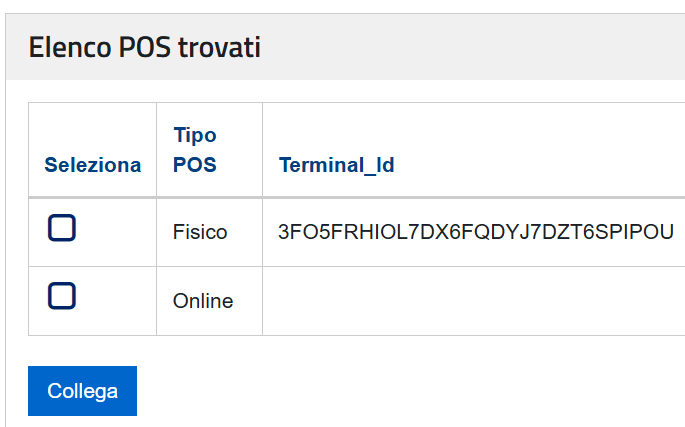 PROCEDI AL COLLEGAMENTO DEL NUOVO POS